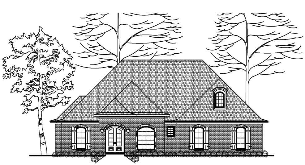 This is a black and white elevation of these European Houseplans.