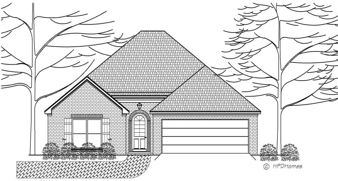 Here is a black and white front elevation for these Traditional House Plans.