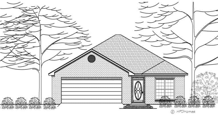This is the front elevation of Home Plan HPD-B2008