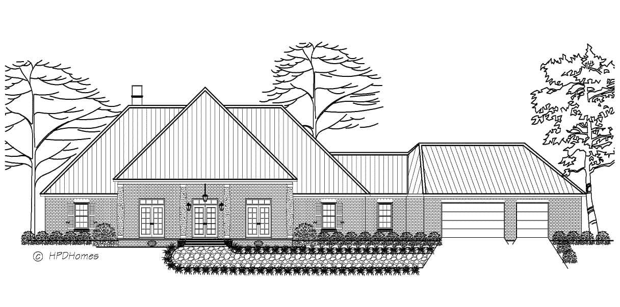 This is a black and white front elevation of these European Homeplans.