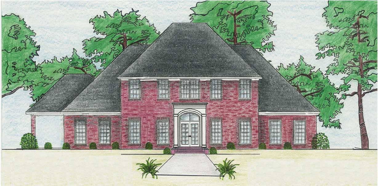 This is the front elevation of these European House Plans.