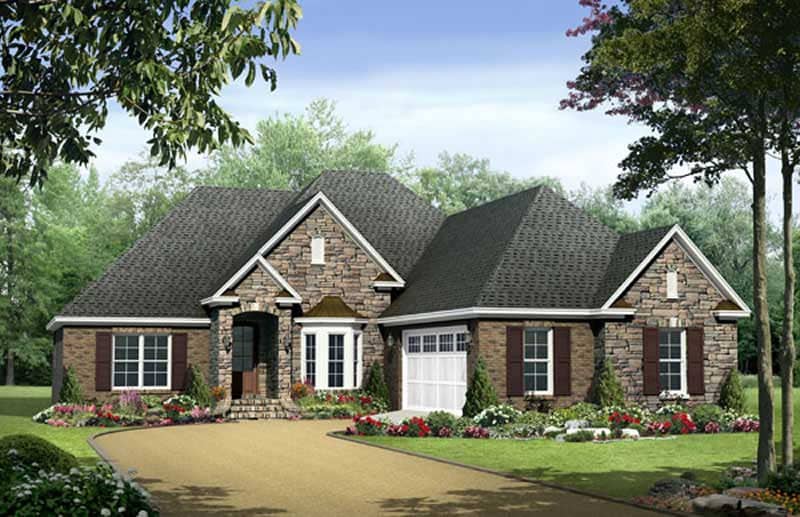 Front elevation of Acadian home (ThePlanCollection: House Plan #141-1009)