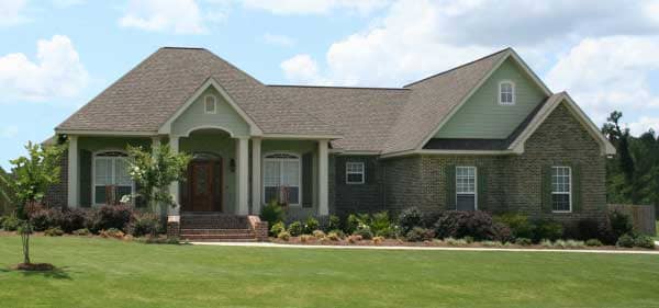 This is the front elevation for these Craftsman House Plans.