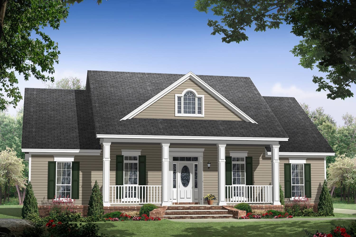 Color rendering of Country home plan (ThePlanCollection: House Plan #141-1061)