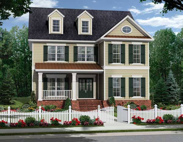 This is a computer rendering of these Traditional House Plans.