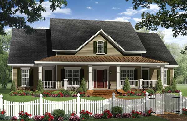 This is a grand front elevation for these Farmhouse House Plans.