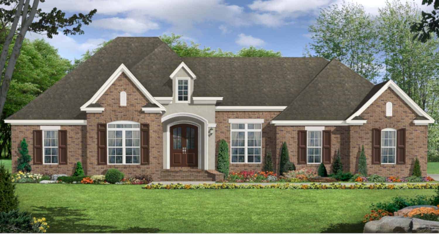 Color rendering of European home p[lan (ThePlanCollection: House Plan #141-1126)