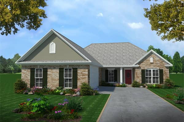 Color rendering of European home plan (ThePlanCollection: House Plan #141-1185)