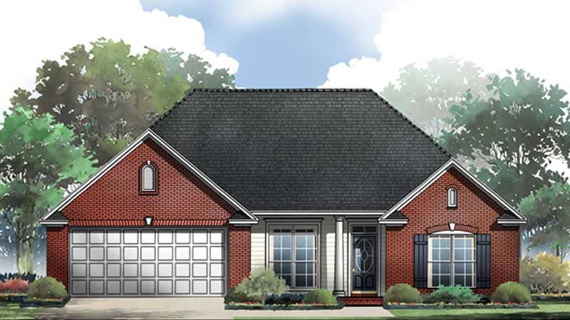 Front elevation of Acadian home (ThePlanCollection: House Plan #141-1221)