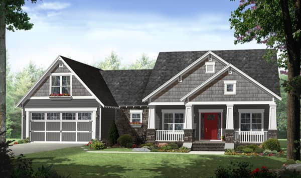 Front elevation of Craftsman home (ThePlanCollection: House Plan #141-1279)