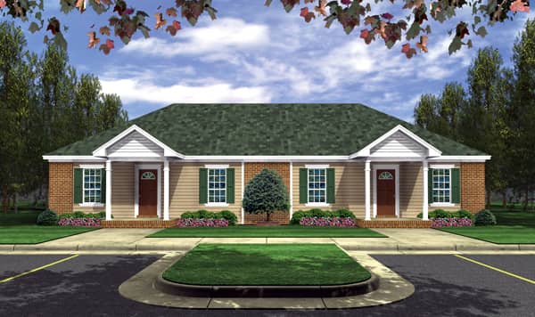 Front elevation of Duplex/Multi-Unit home (ThePlanCollection: House Plan #141-1295)
