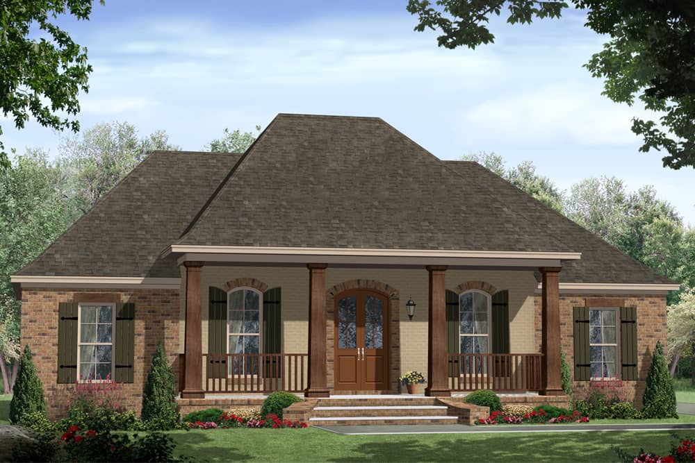 Color rendering of Southern home plan (ThePlanCollection: House Plan #141-1305)