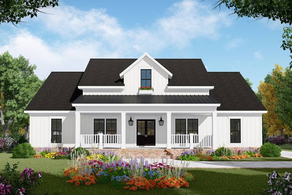 Color rendering of Farmhouse home plan (ThePlanCollection: House Plan #141-1306)
