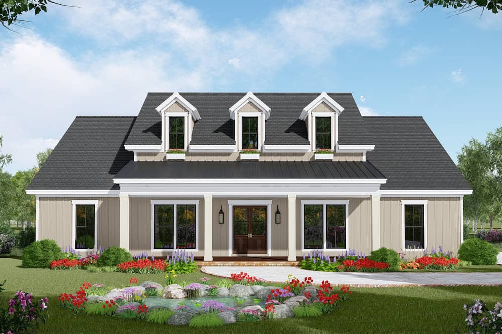Color rendering of Farmhouse home plan (ThePlanCollection: House Plan #141-1307)