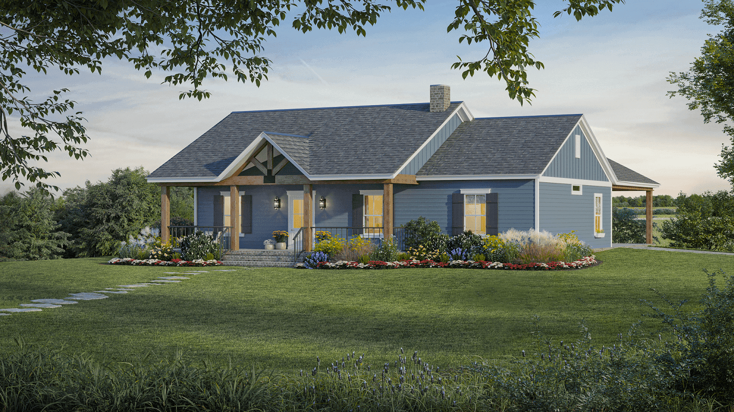 Front elevation of Ranch home (ThePlanCollection: Plan #141-1326)