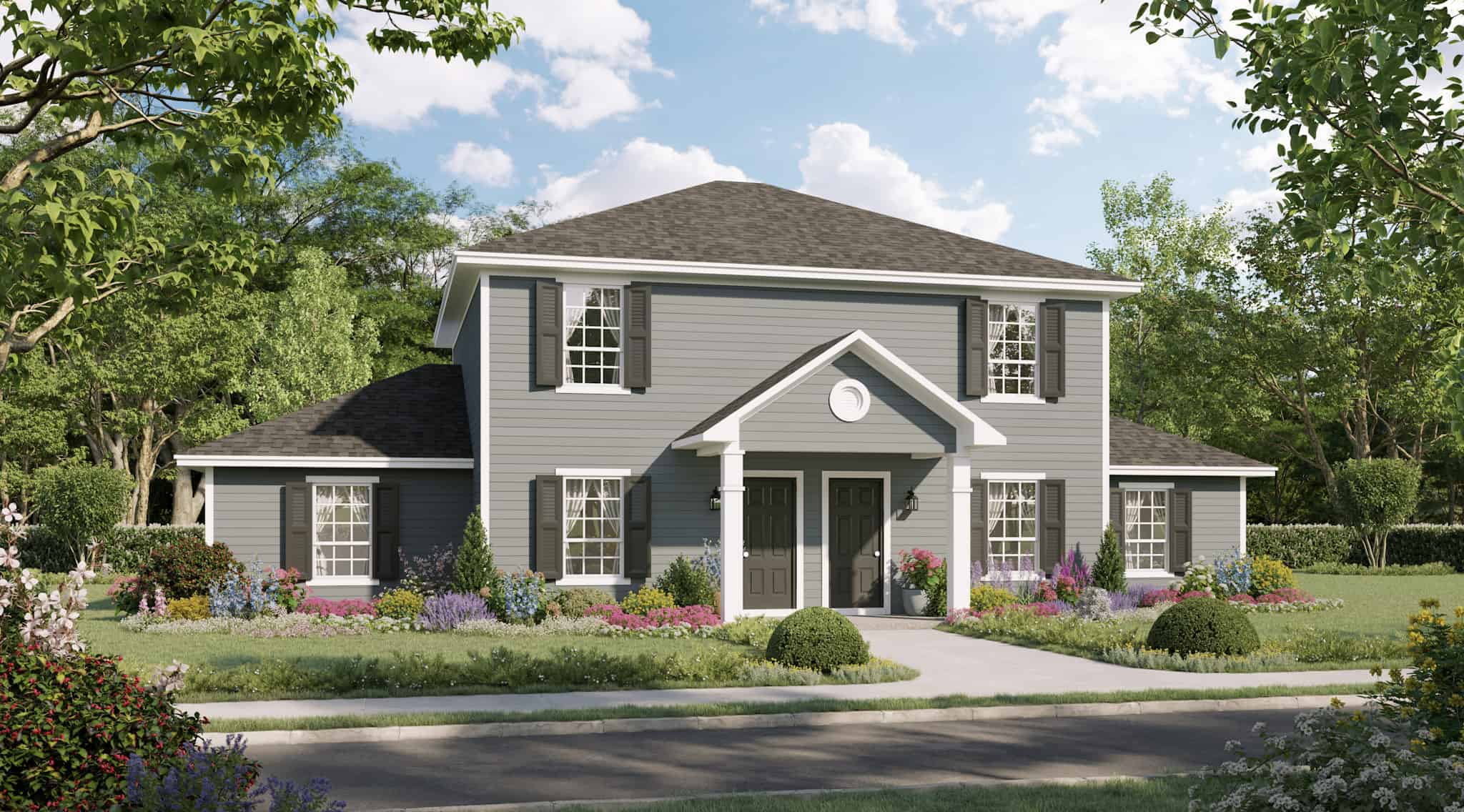 Front elevation of Duplex/Multi-Unit home (ThePlanCollection: House Plan #141-1334)