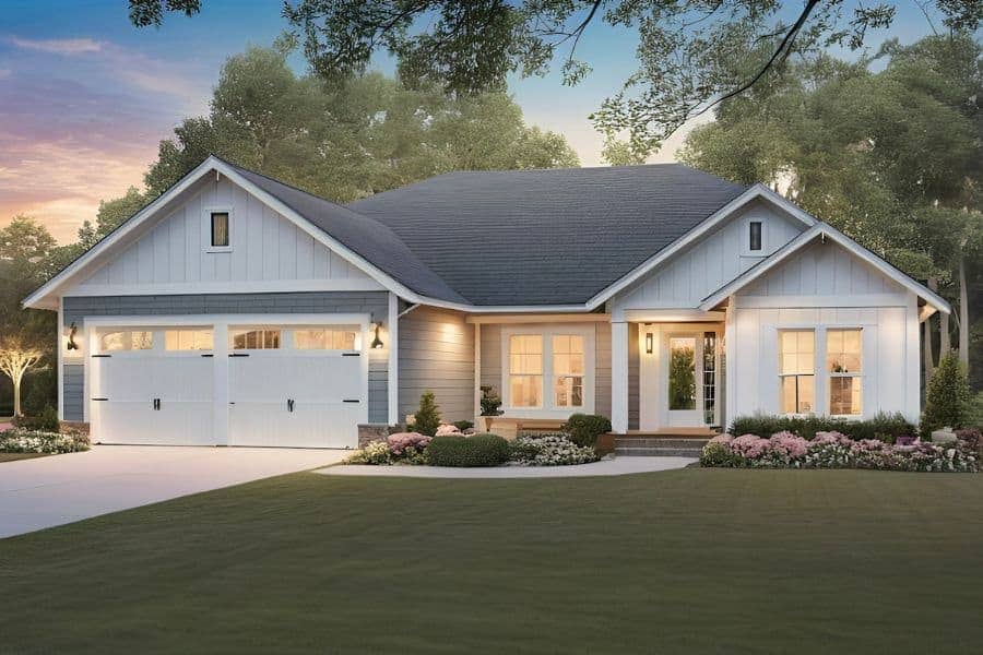 Front elevation of Modern Farmhouse home (ThePlanCollection: House Plan #141-1346)