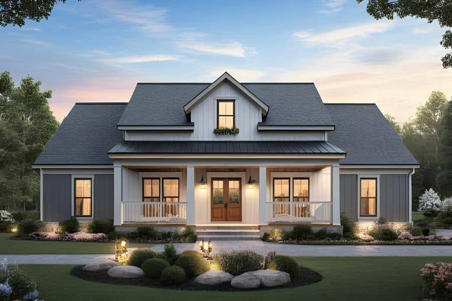 Front elevation of Modern Farmhouse home (ThePlanCollection: House Plan #141-1350)