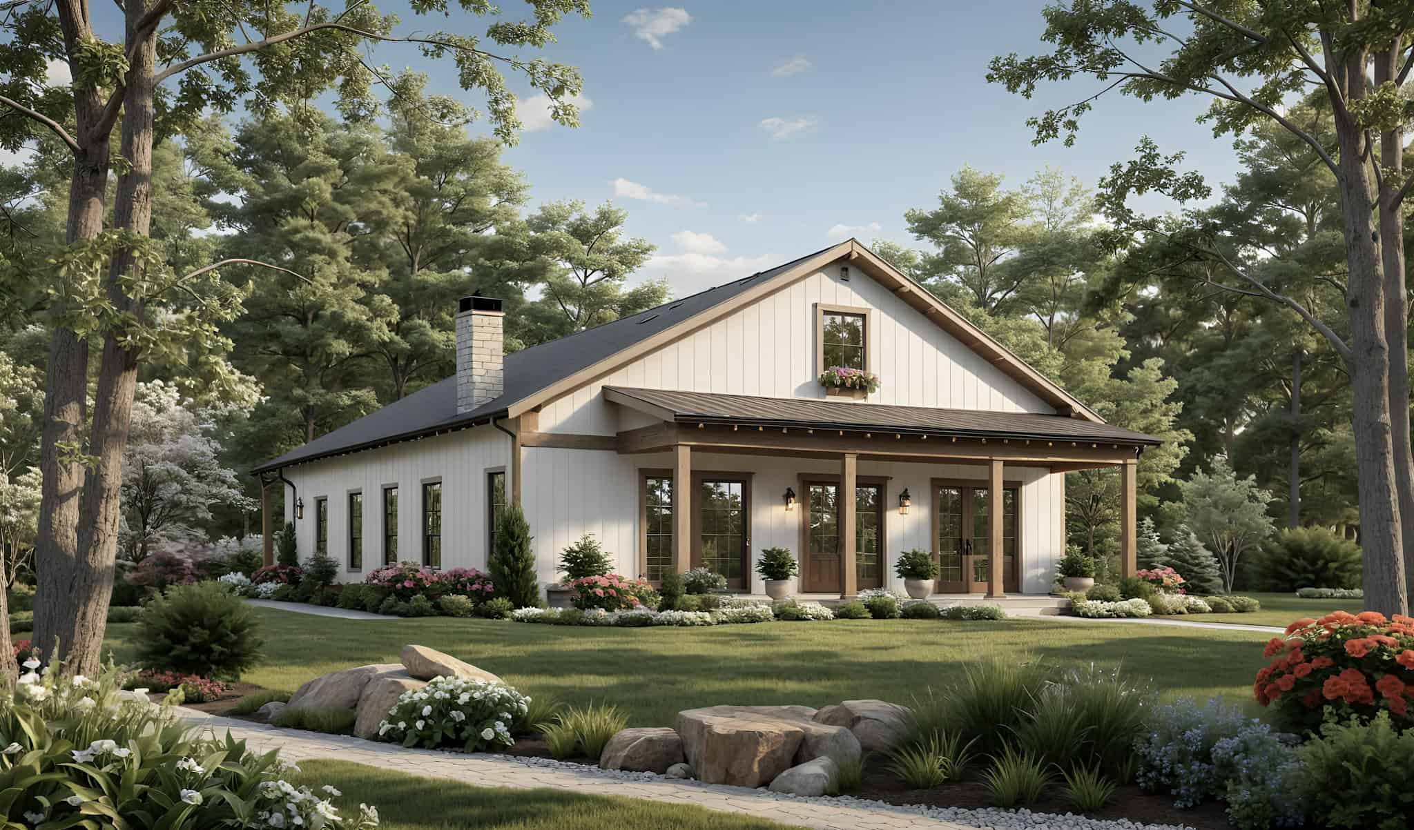 Front elevation of Modern Farmhouse home (ThePlanCollection: House Plan #141-1365)