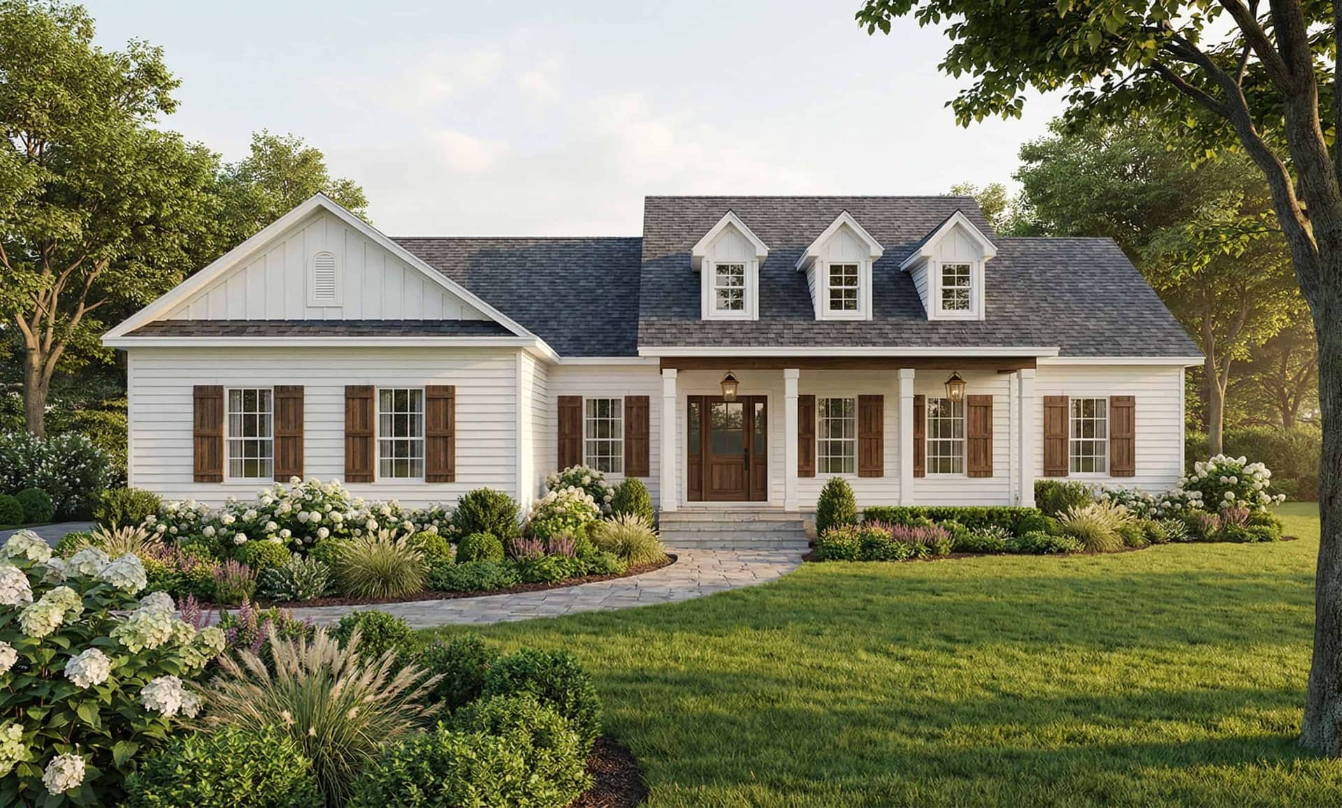 Front elevation of Modern Farmhouse home (ThePlanCollection: House Plan #141-1427)