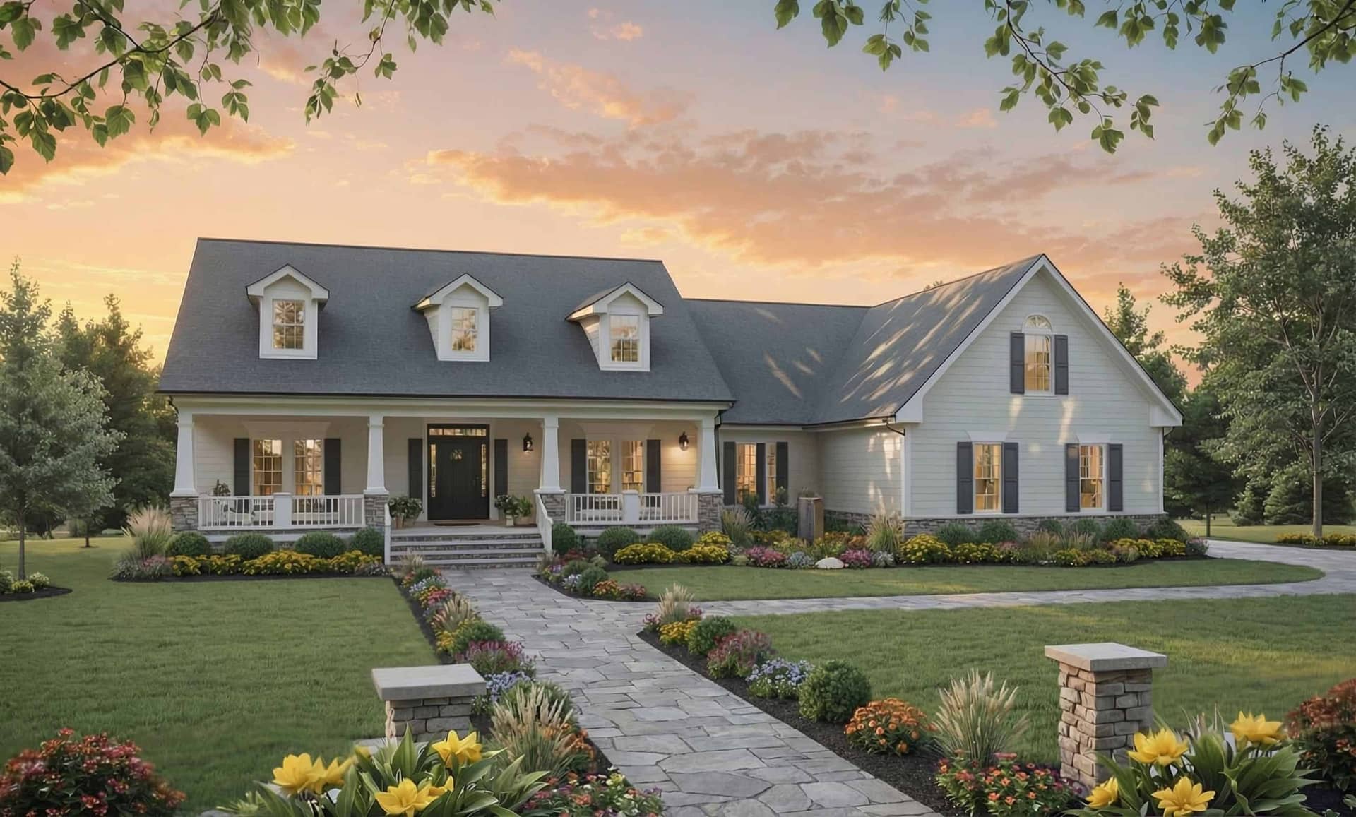 Front elevation of Modern Farmhouse home (ThePlanCollection: House Plan #141-1434)