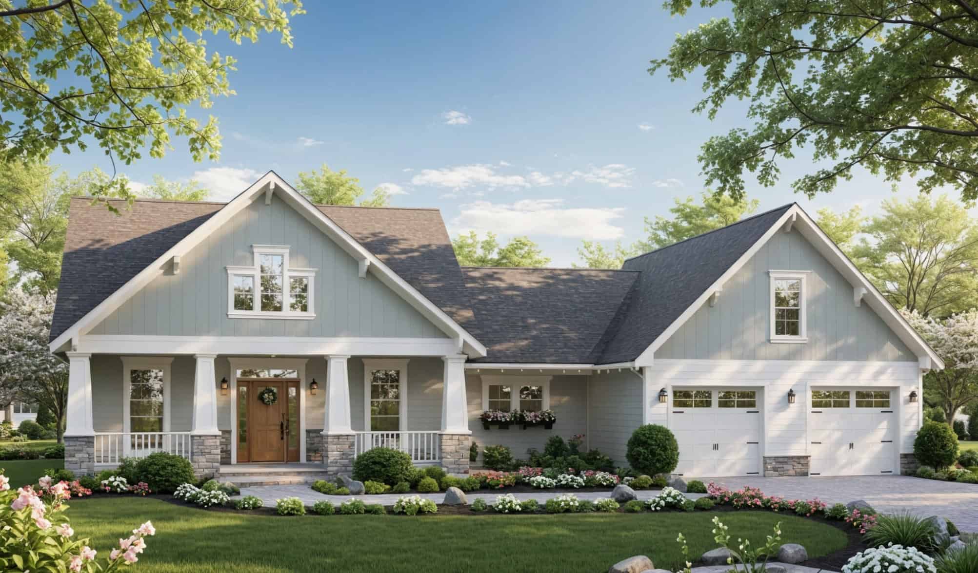 Front elevation of Craftsman home (ThePlanCollection: House Plan #141-1436)