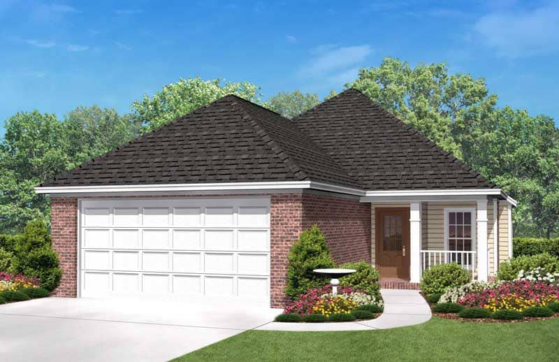 The image seen here is a front elevation of these Traditional Home Plans.