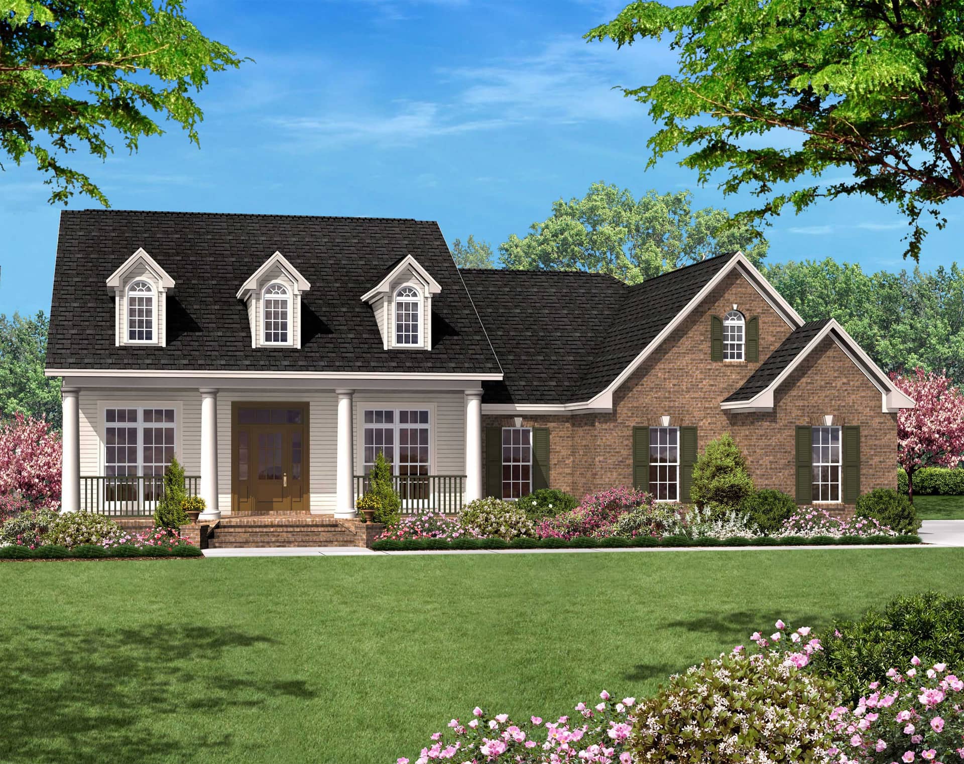 Front elevation of Country Ranch home (ThePlanCollection: House Plan #142-1013)