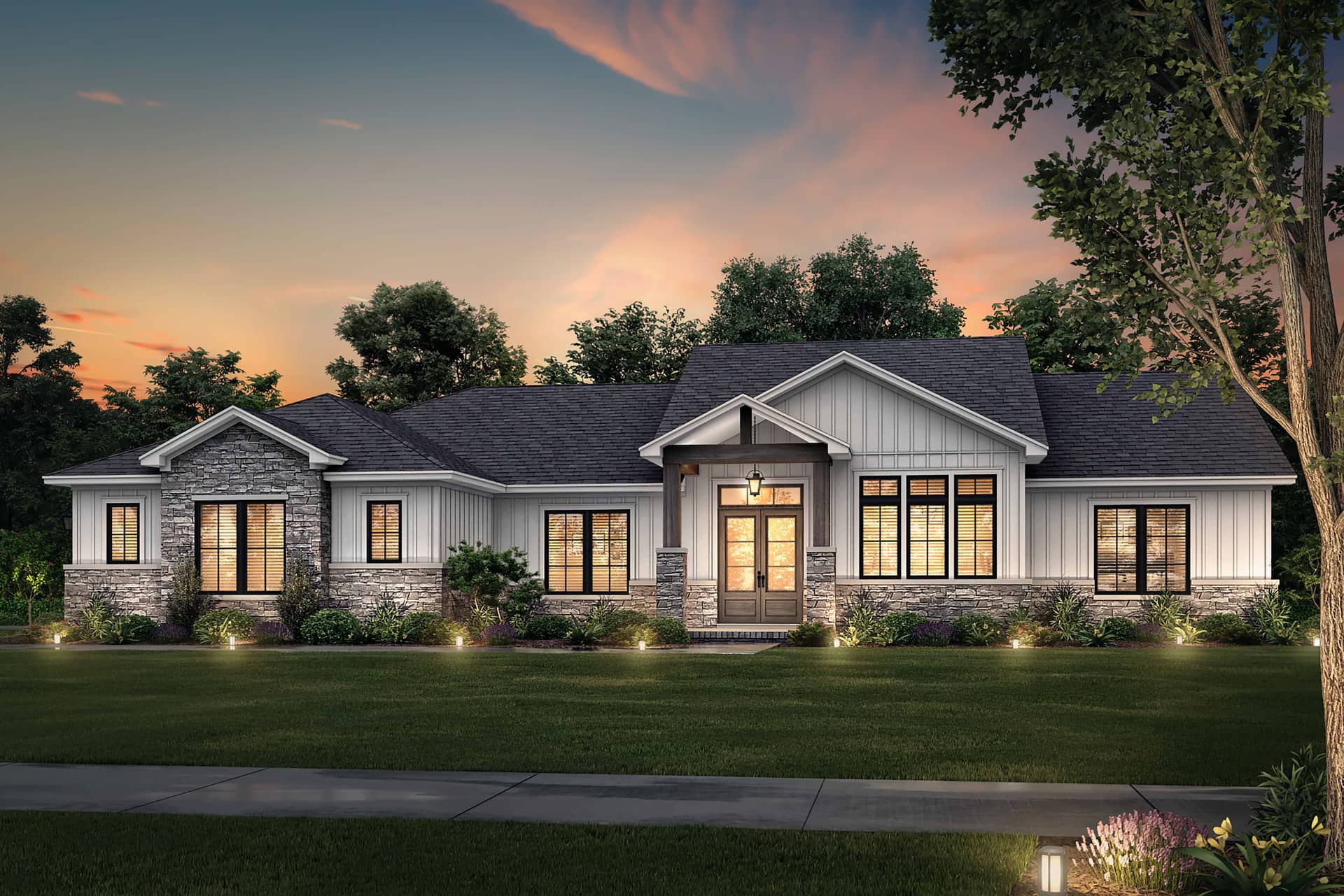 Front elevation of Ranch home (ThePlanCollection: House Plan #142-1405)