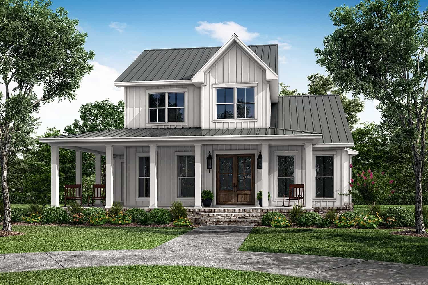 Front elevation of Farmhouse home (ThePlanCollection: House Plan #142-1410)