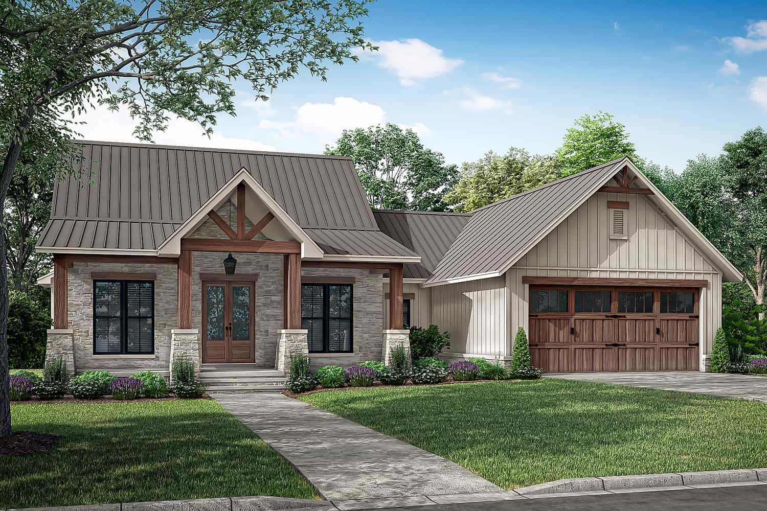 Front elevation of Ranch home (ThePlanCollection: House Plan #142-1434)