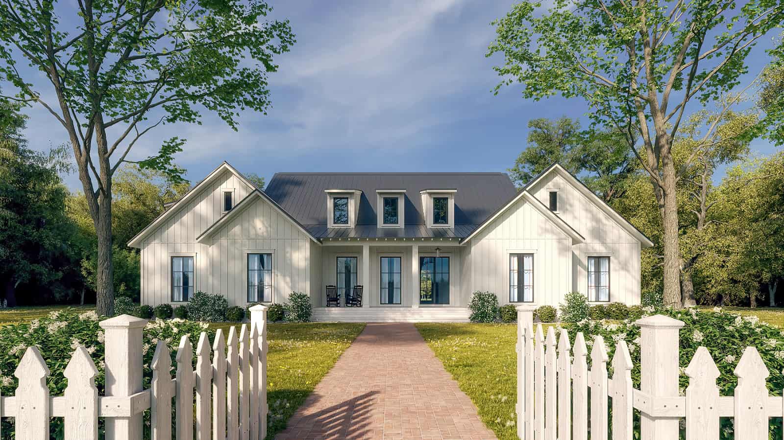 Front elevation of Contemporary home (ThePlanCollection: House Plan #142-1436)