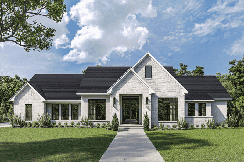 Front elevation of Modern Farmhouse home (ThePlanCollection: House Plan #142-1452)
