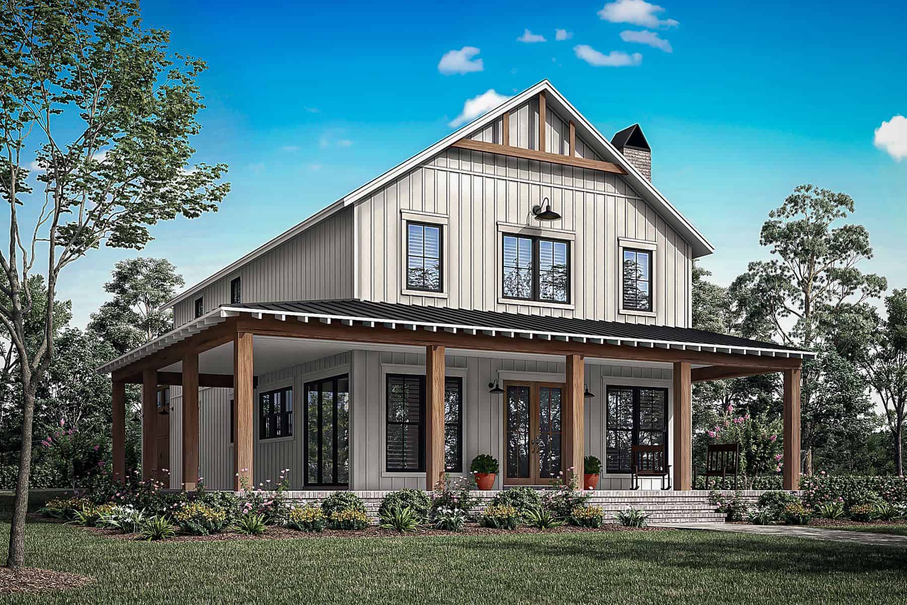 Front elevation of Modern Farmhouse home (ThePlanCollection: House Plan #142-1476)