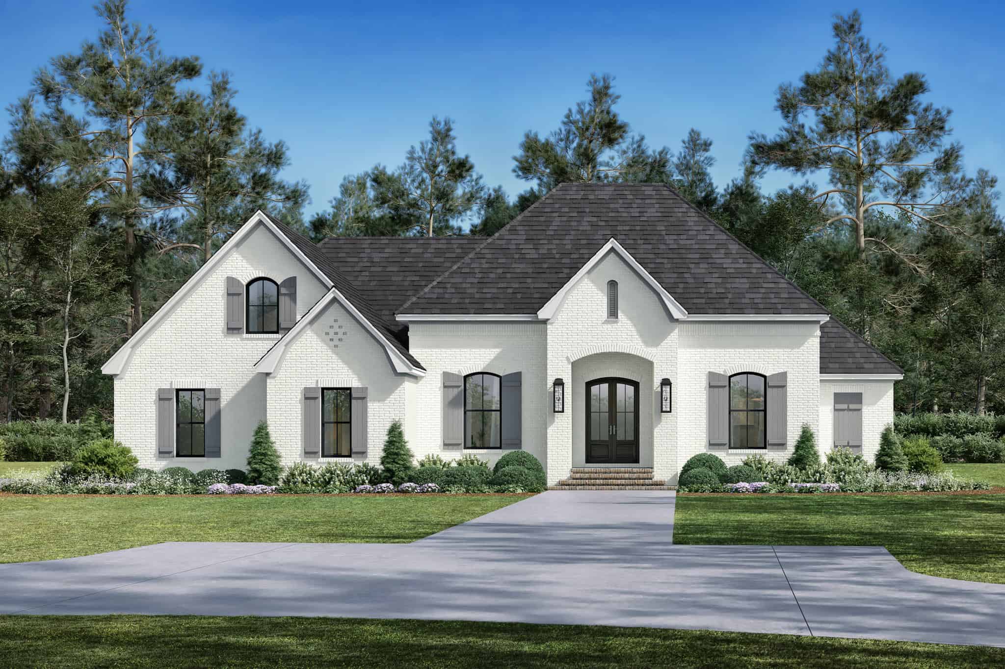 Front elevation of Acadian home (ThePlanCollection: House Plan #142-1502)