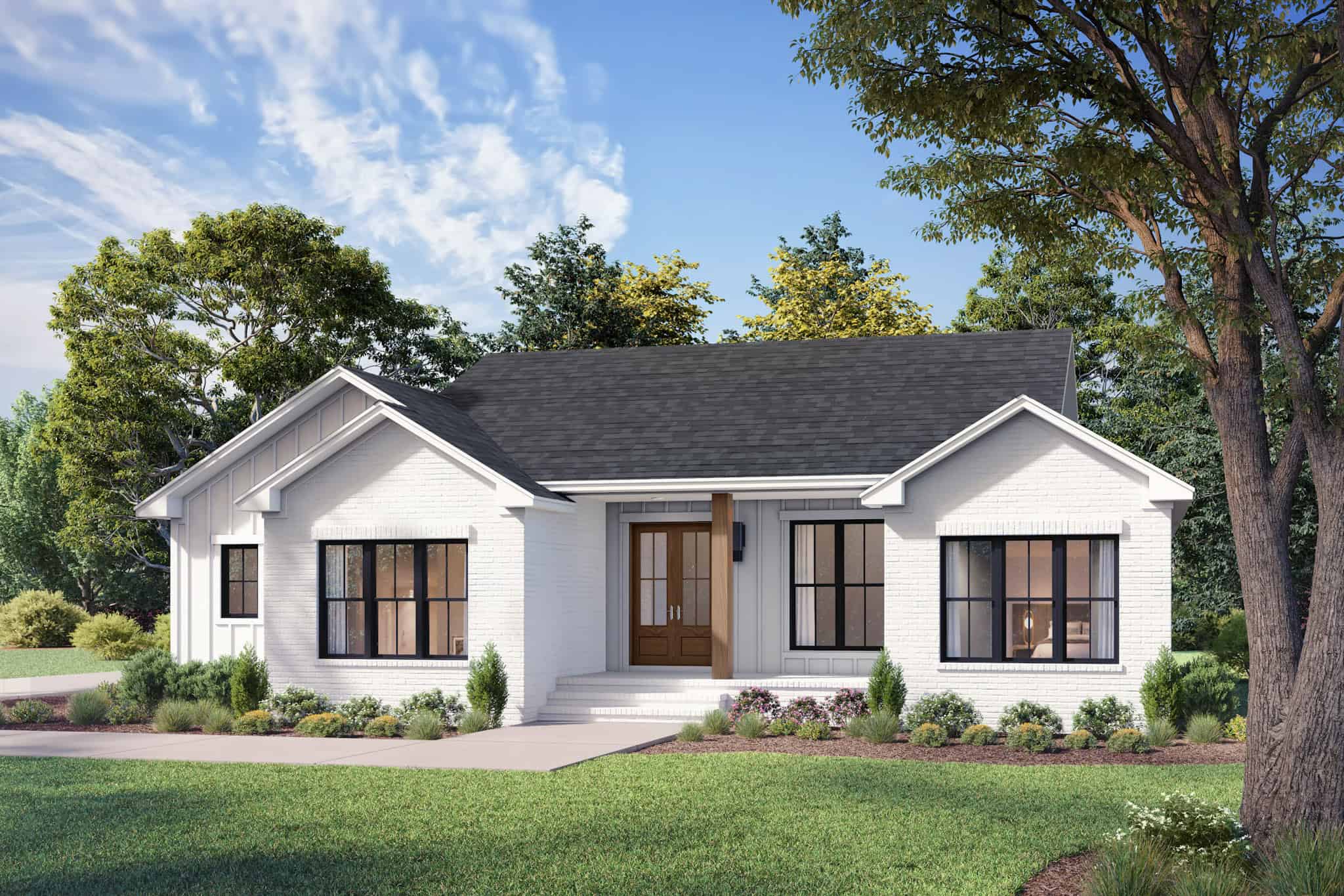 Front elevation of Modern Farmhouse home (ThePlanCollection: House Plan #142-1536)