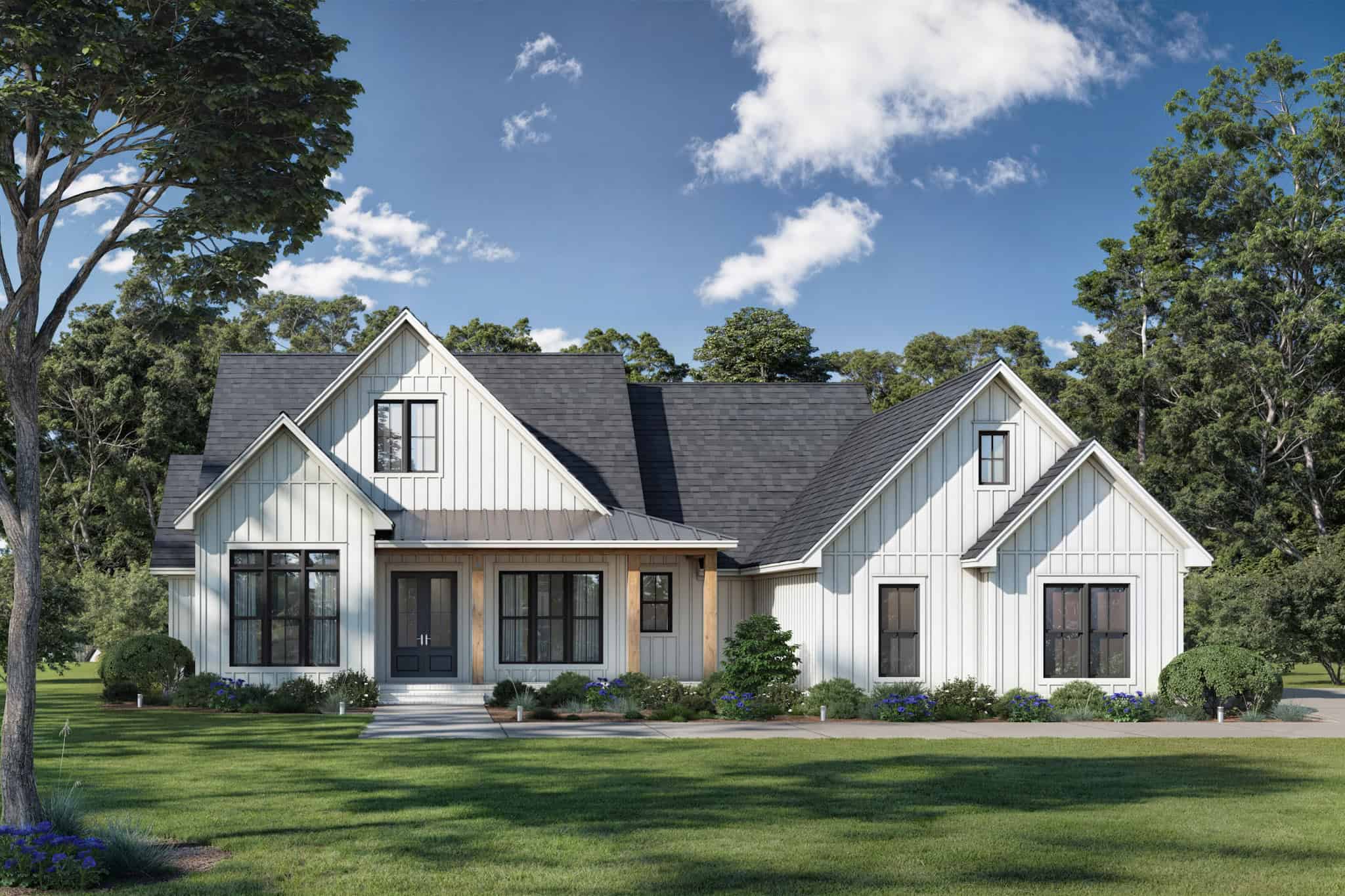 Front elevation of Farmhouse home (ThePlanCollection: House Plan #142-1550)