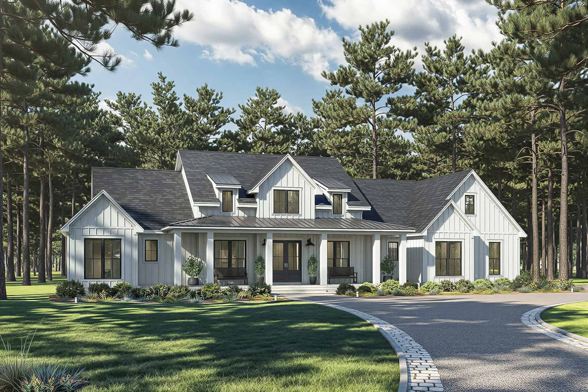 Front elevation of Modern Farmhouse home (ThePlanCollection: House Plan #142-1553)