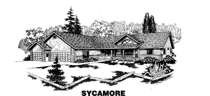 Front view of Ranch home (ThePlanCollection: House Plan #145-1055)