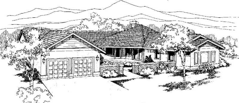 Front view of Ranch home (ThePlanCollection: House Plan #145-1071)