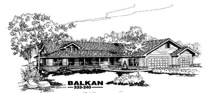 Front view of Country home (ThePlanCollection: House Plan #145-1105)