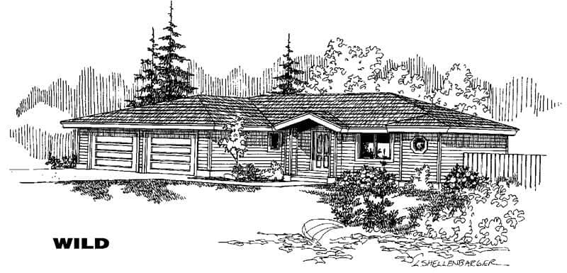 Front view of Ranch home (ThePlanCollection: House Plan #145-1119)