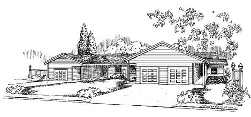 Front view of Duplex home (ThePlanCollection: House Plan #145-1218)