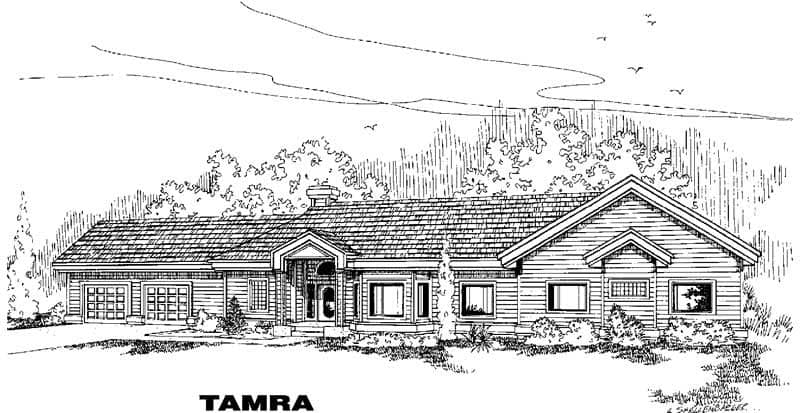 Front view of Ranch home (ThePlanCollection: House Plan #145-1349)