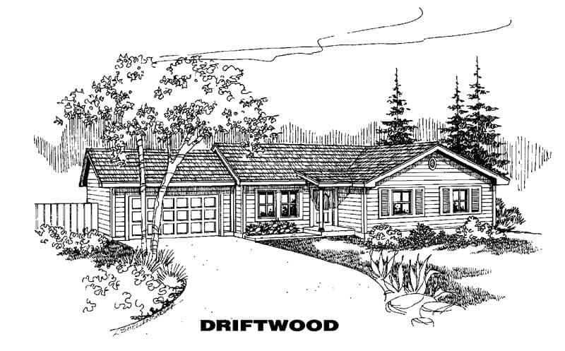 Front view of Ranch home (ThePlanCollection: House Plan #145-1405)