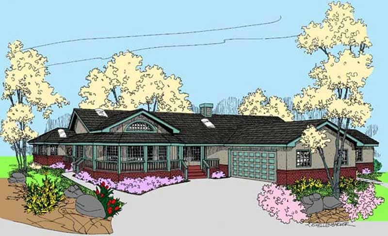 Front view of Country home (ThePlanCollection: House Plan #145-1497)