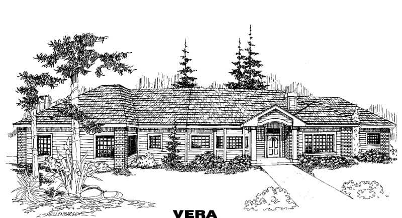 Front view of Ranch home (ThePlanCollection: House Plan #145-1612)