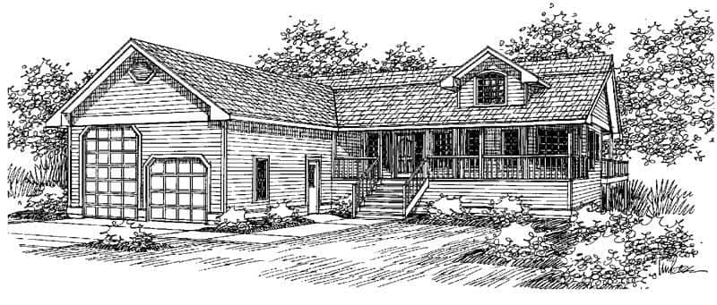 Front view of Ranch home (ThePlanCollection: House Plan #145-1731)