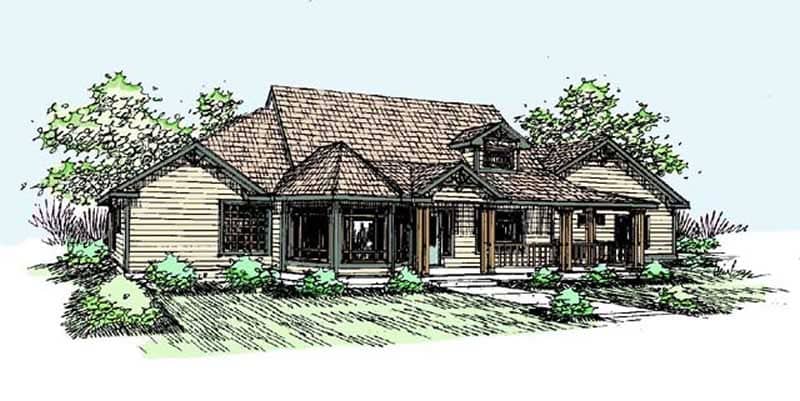 Front view of Country home (ThePlanCollection: House Plan #145-1821)