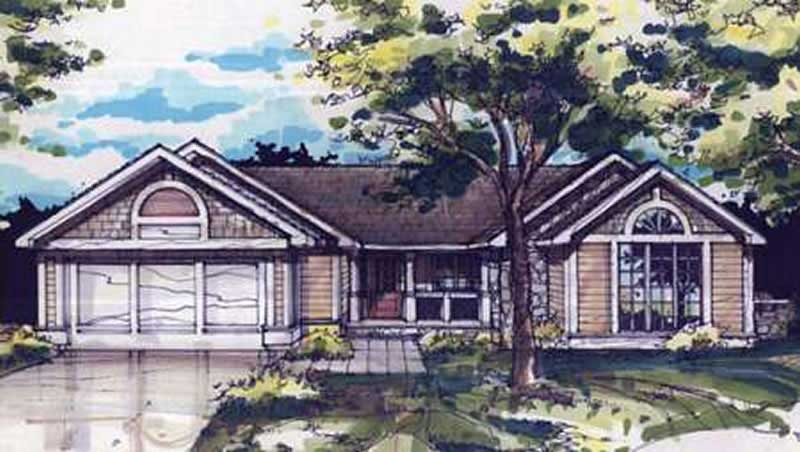 Front view of Country home (ThePlanCollection: House Plan #146-1032)